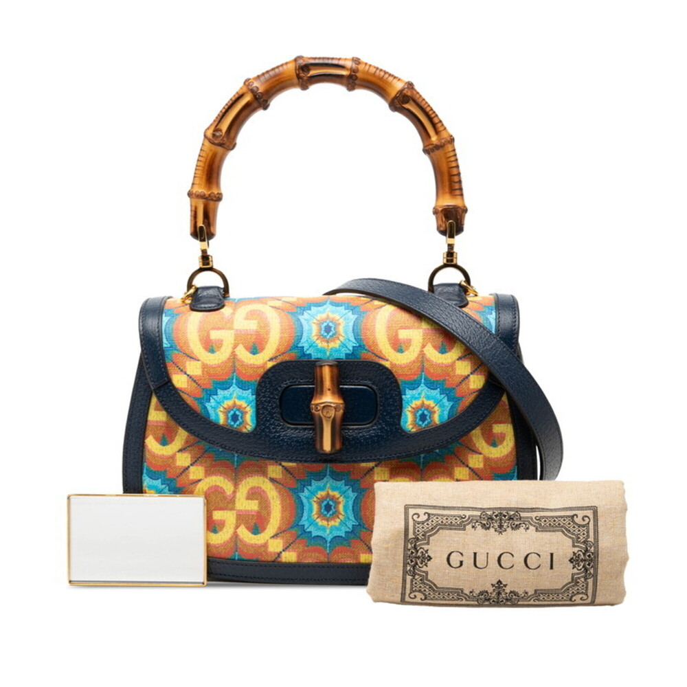 Gucci Bamboo 1947 100th Anniversary Handbag/Shoulder Bag 2-Way 678489 Navy Mu... - Picture 6 of 6